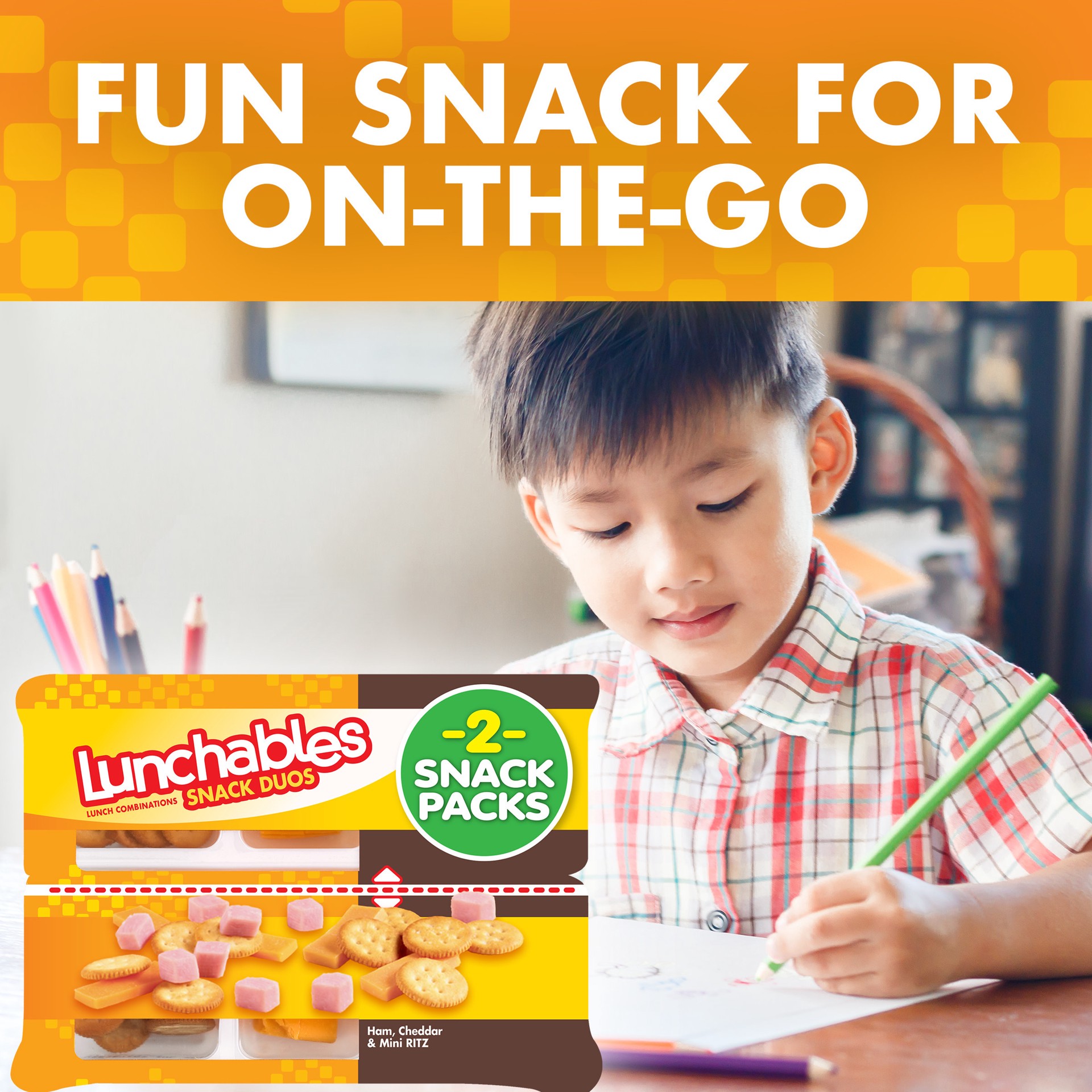 slide 4 of 5, Lunchables Snack Duos Ham and Cheddar Mini Cracker Stackers, 2 ct Tray, 2 ct