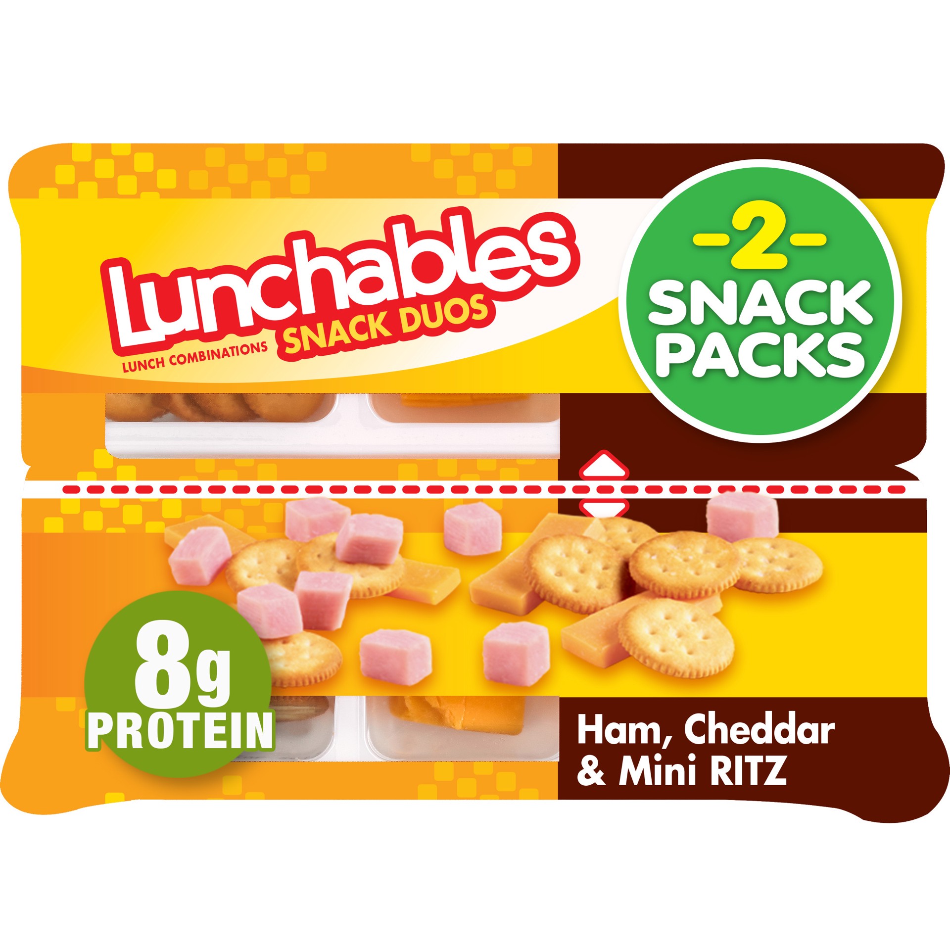 slide 1 of 5, Lunchables Snack Duos Ham and Cheddar Mini Cracker Stackers, 2 ct Tray, 2 ct