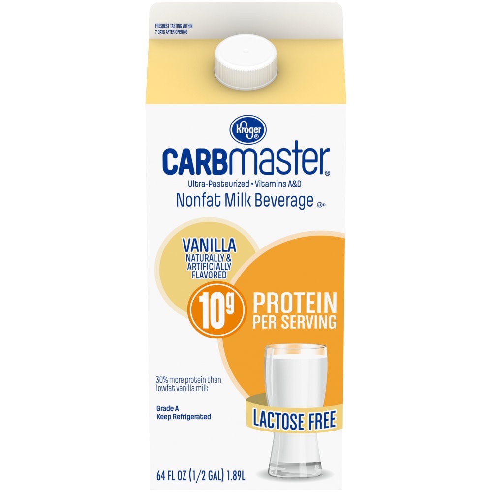 slide 1 of 1, Kroger Carbmaster Lactose Free Nonfat Milk - Vanilla, 1/2 gal