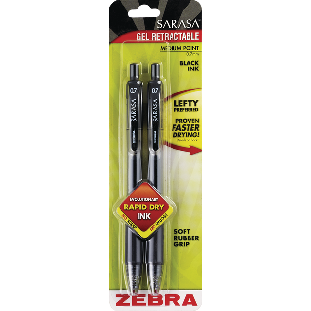 slide 1 of 1, Zebra Sarasa Black Gel Retractable ink Pens, 2 ct