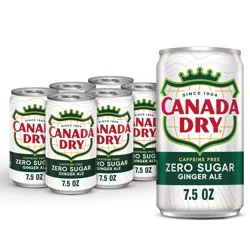Canada Dry Zero Sugar Ginger Ale Soda, 7.5 fl oz cans, 6 pack