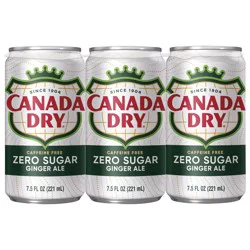 Canada Dry Zero Sugar Ginger Ale Soda, 7.5 fl oz cans, 6 pack