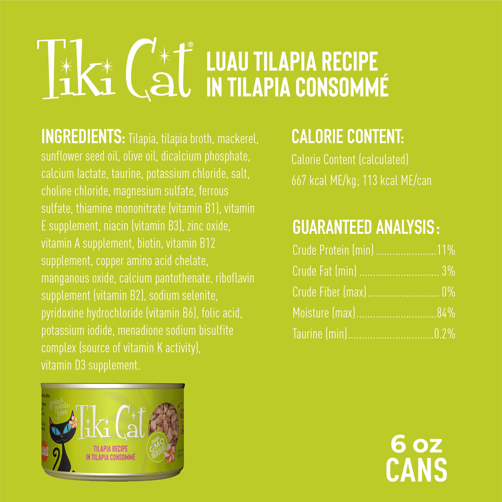 slide 3 of 8, Tiki Cat Luau Wet Cat Food, Tilapia, 6 oz. Can, 6 oz