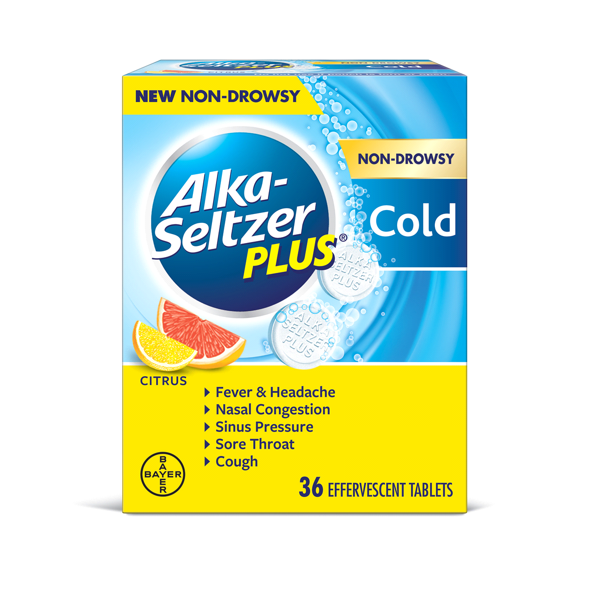 slide 1 of 1, Alka-Seltzer Plus Non-Drowsy Cold Effervescent Tablets Citrus, 36 ct