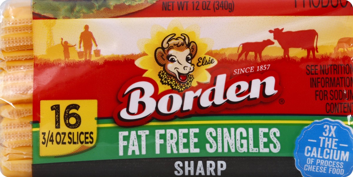 slide 4 of 6, Borden Cheese Product, Pasteurized Prepared, Fat Free, Singles, Sharp, 16 ct