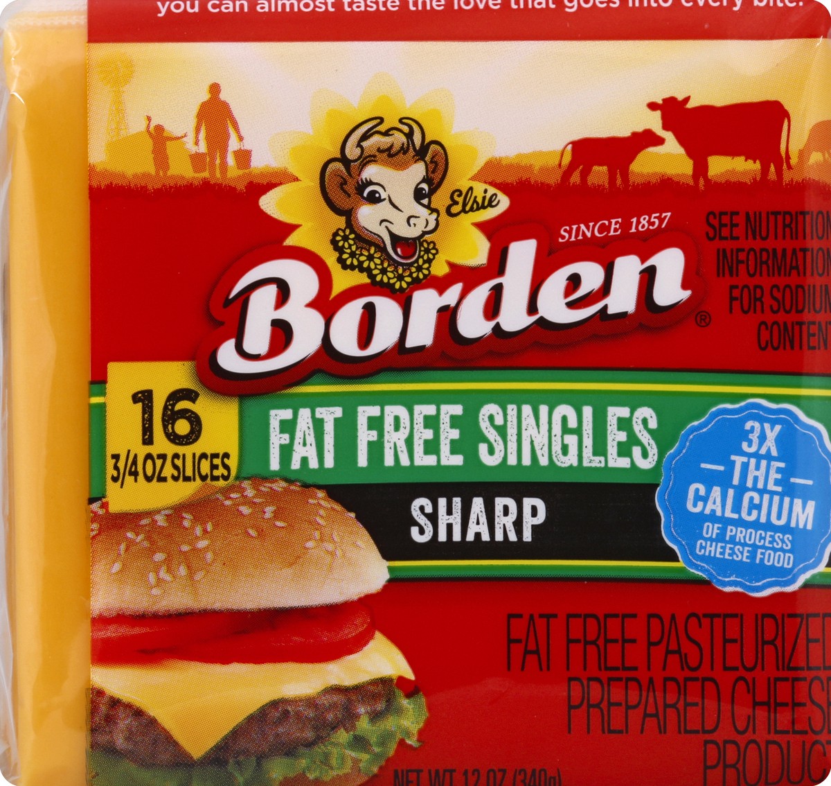 slide 5 of 6, Borden Cheese Product, Pasteurized Prepared, Fat Free, Singles, Sharp, 16 ct