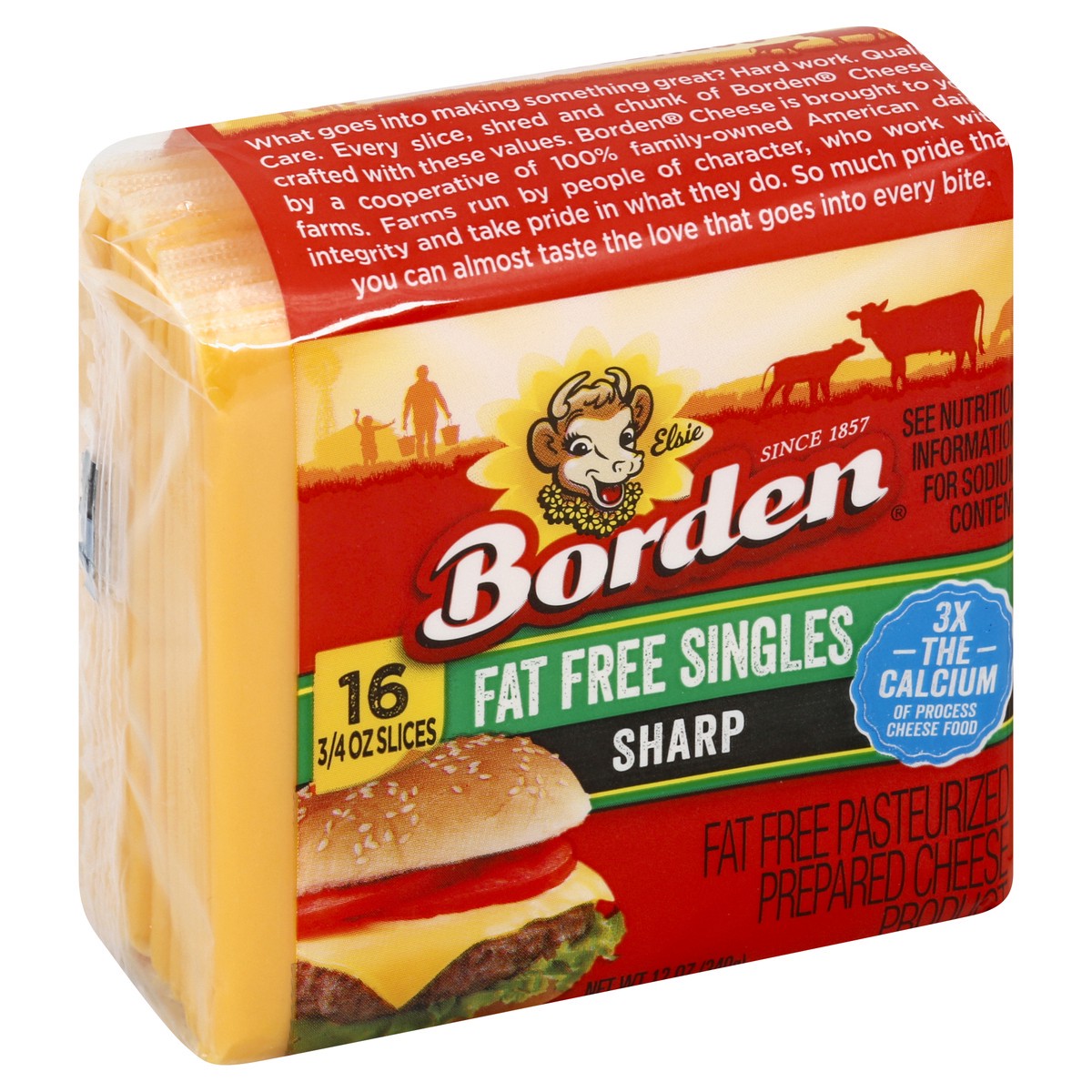 slide 6 of 6, Borden Cheese Product, Pasteurized Prepared, Fat Free, Singles, Sharp, 16 ct