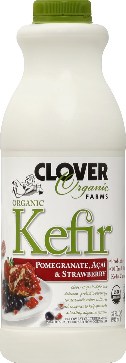 slide 4 of 4, Clover Sonoma Kefir Yogurt Pomegranate Acai & Strawberry, 32 oz