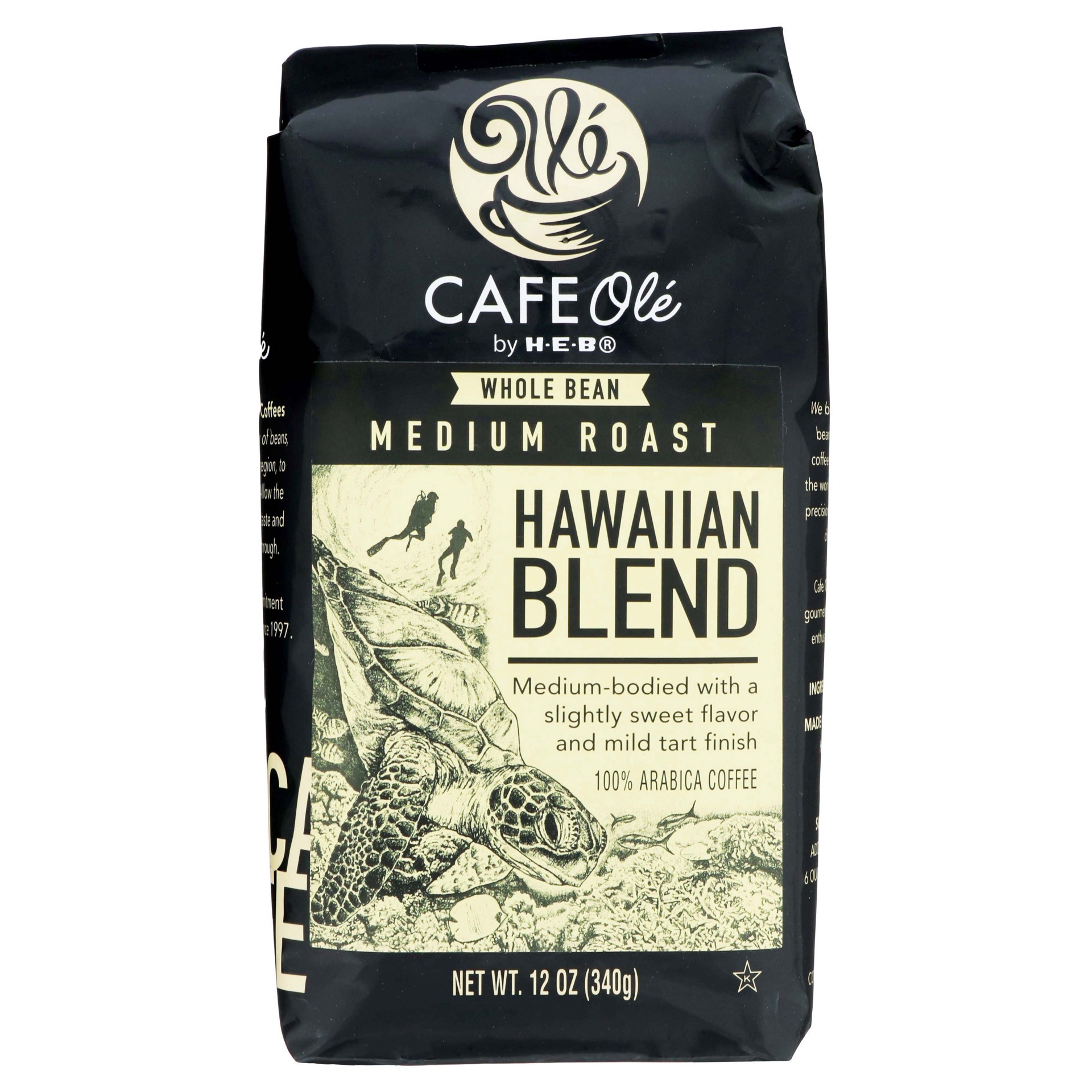 slide 1 of 1, H-E-B Cafe Ole Whole Bean Hawaiian Blend Medium Roast Coffee - 12 oz, 12 oz