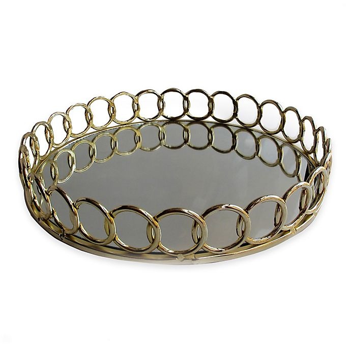 slide 1 of 1, American Atelier Round Mirror Looped Metal Tray - Gold, 1 ct