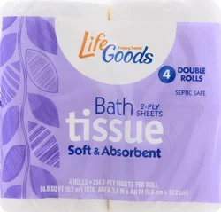 Life Goods 2-Ply Double Rolls Soft & Absorbent Bath Tissue 4 ea