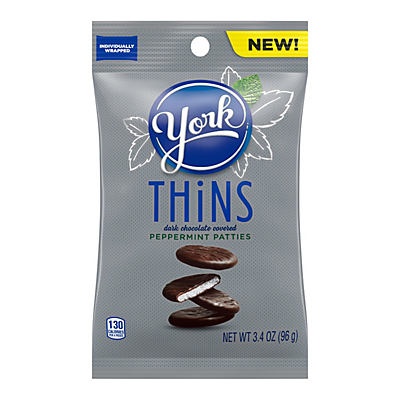 slide 1 of 1, York Thins Peppermint Patties Candy, Dark Chocolate Covered Soft Mints, 3.4 oz