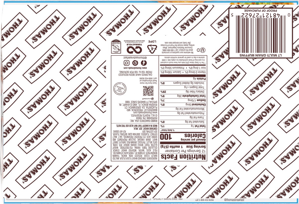 slide 5 of 13, Thomas' Light Multi-Grain English Muffins, 12 count, 24 oz, 12 ct