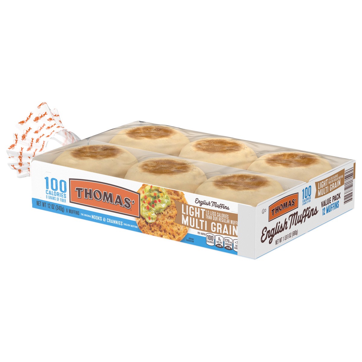 slide 9 of 13, Thomas' Light Multi-Grain English Muffins, 12 count, 24 oz, 12 ct