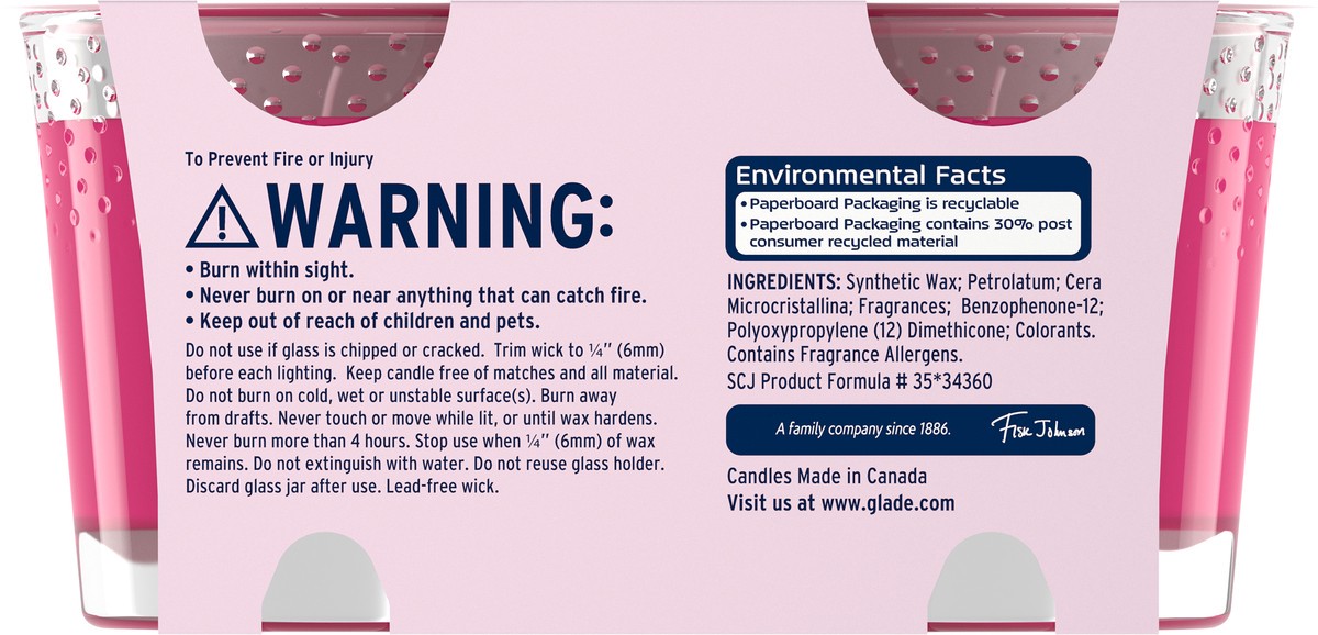 slide 5 of 7, Glade Scented Candle Jar, Bubbly Berry Splash, Fragrance Infused with Essential Oils, 3.4 oz, Pack of 2, 2 ct