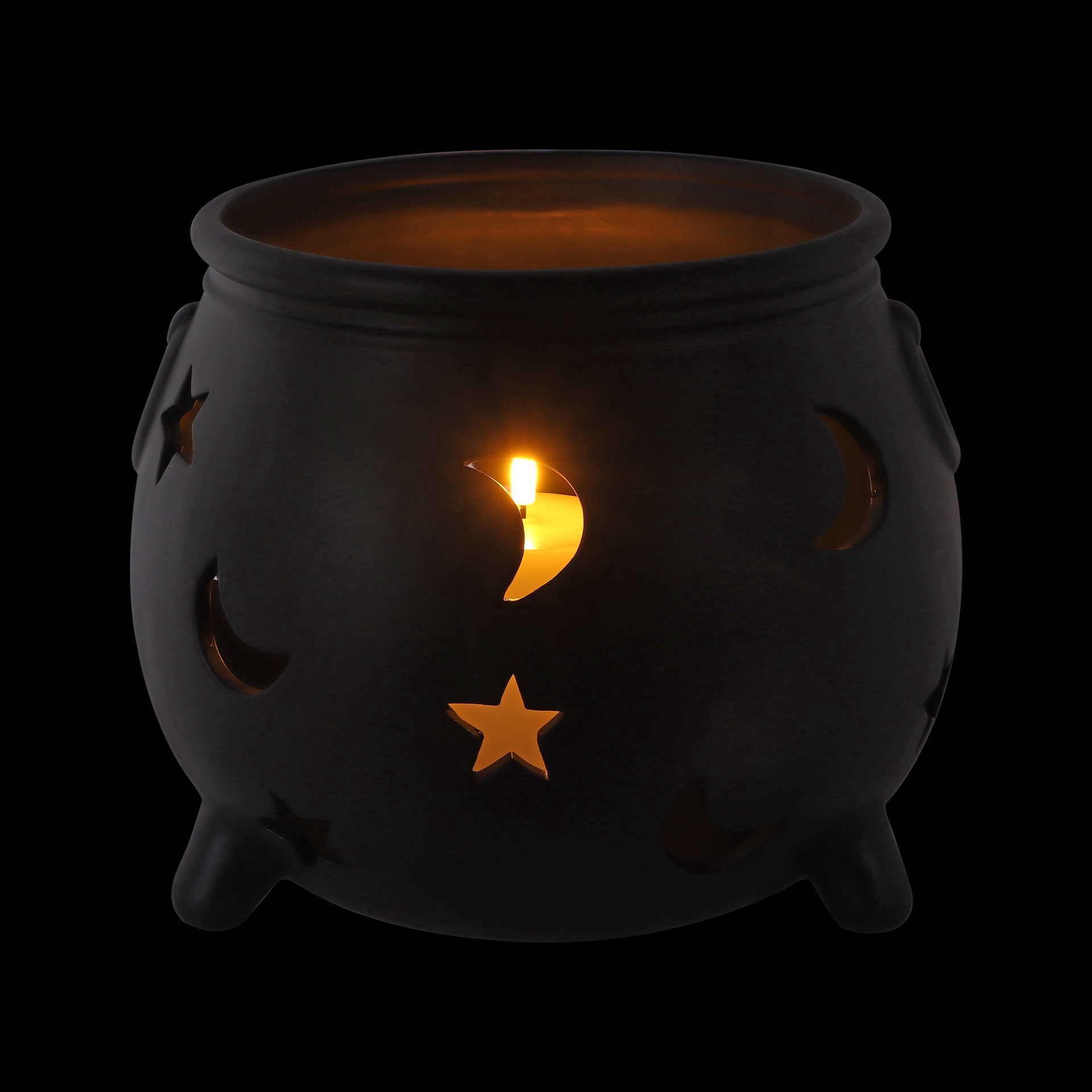 slide 2 of 7, 10.75" Black Moon & Stars Cauldron Ceramic Candle Holder By Ashland, 10.75 in x 10.75 in x 8.75 in