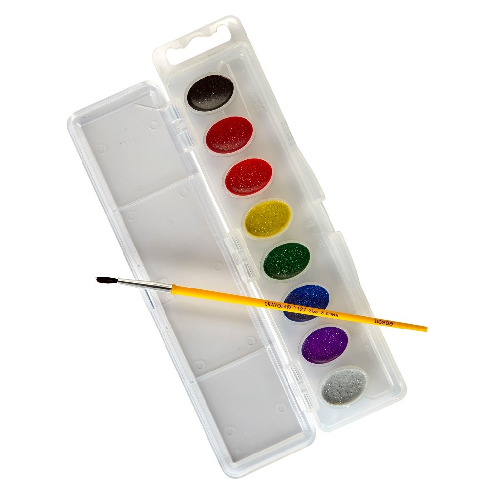 slide 2 of 7, Crayola Glitter Watercolor Paints with Brush, 8 ct