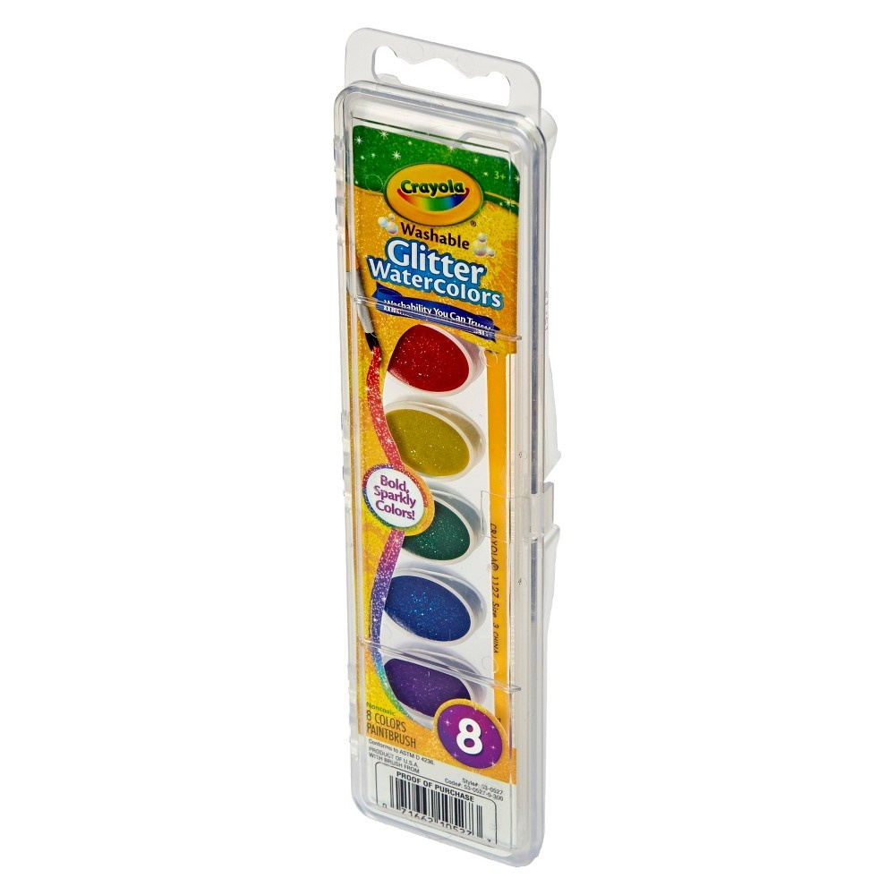 slide 4 of 7, Crayola Glitter Watercolor Paints with Brush, 8 ct