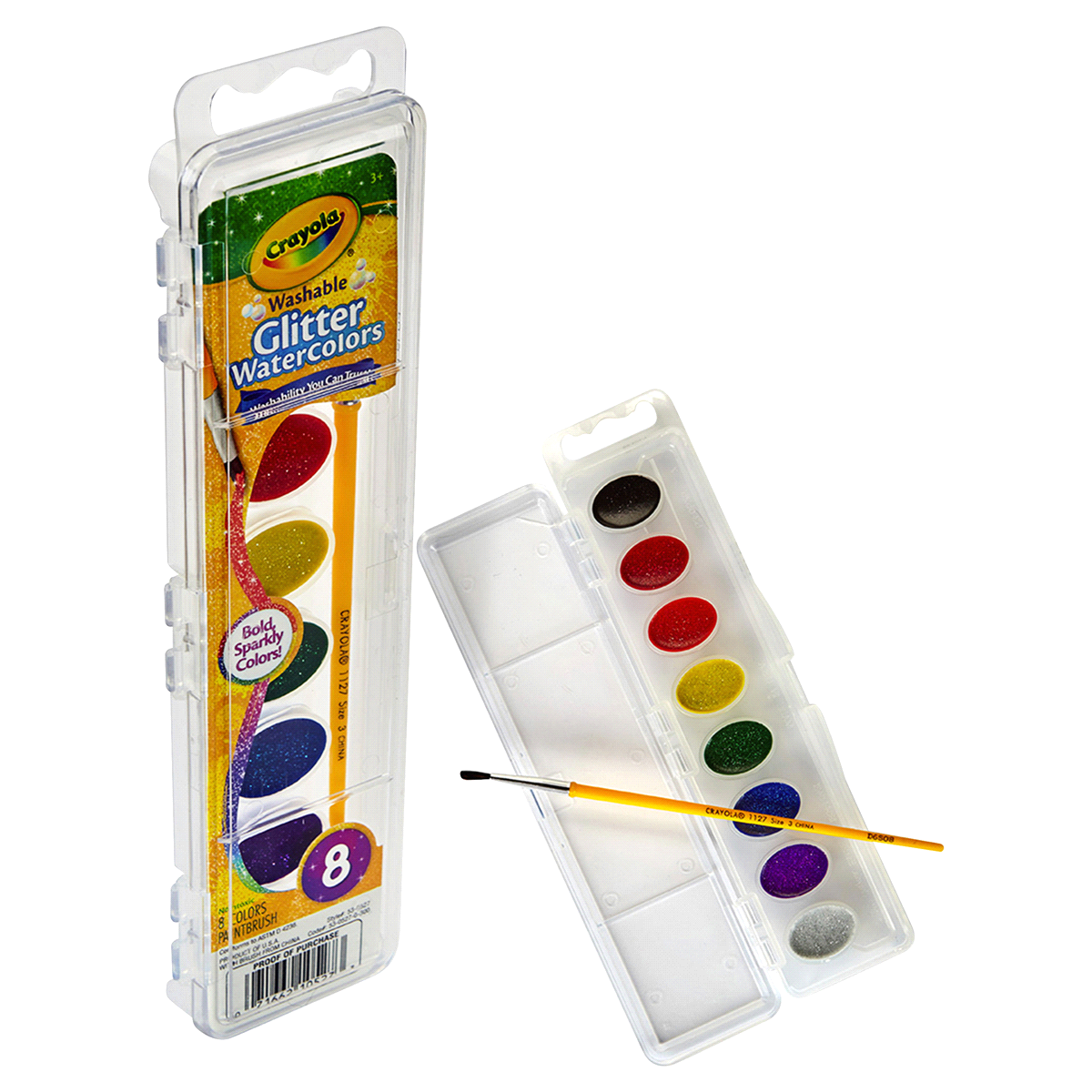 slide 7 of 7, Crayola Glitter Watercolor Paints with Brush, 8 ct