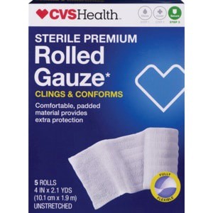 slide 1 of 1, CVS Health Sterile Premium Latex-Free Rolled Gauze 4in X 2.1yd, 5 ct