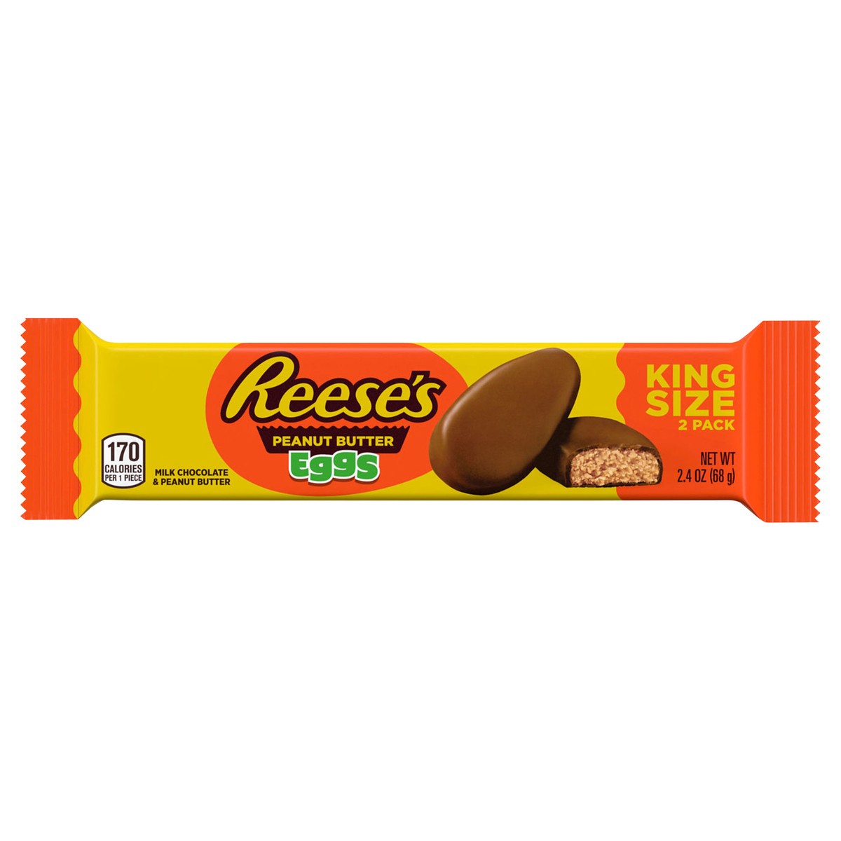 slide 1 of 8, REESE'S Milk Chocolate King Size Peanut Butter Eggs, Easter Candy Pack, 2.4 oz, 2 ct