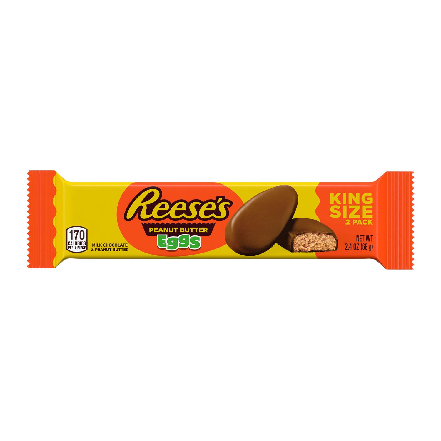 slide 1 of 8, Reese's Milk Chocolate King Size Peanut Butter Eggs, Easter Candy Pack, 2.4 oz, 2.4 oz