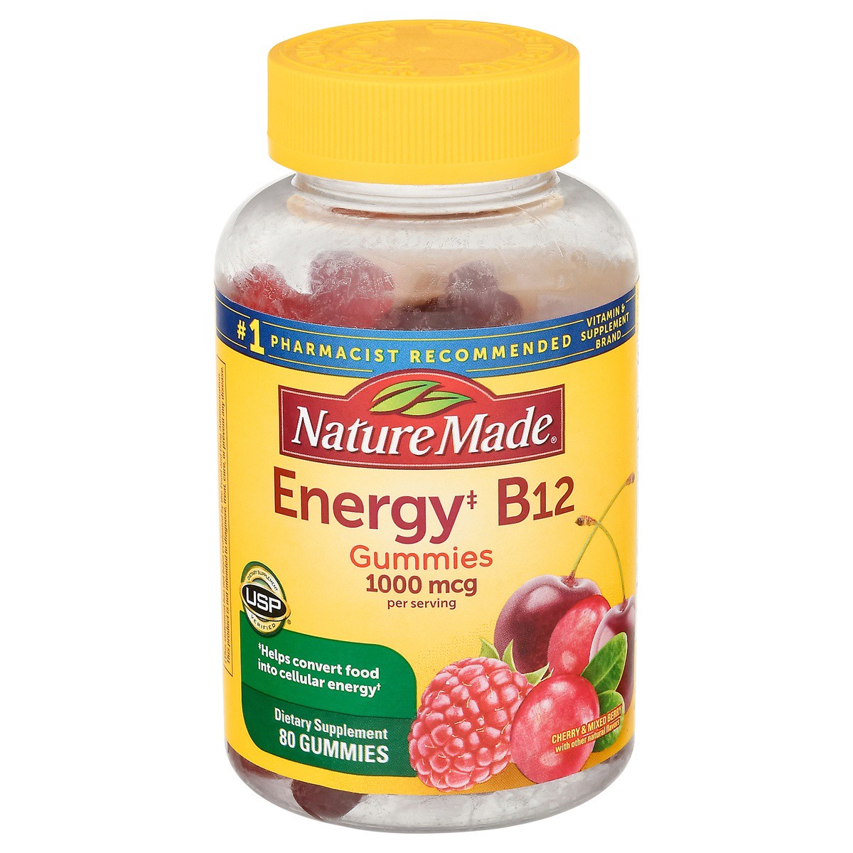 slide 1 of 9, Nature Made Energy B12 1000 mcg Per Serving, Dietary Supplement for Energy Metabolism Support, 80 Gummies, 40 Day Supply, 80 ct