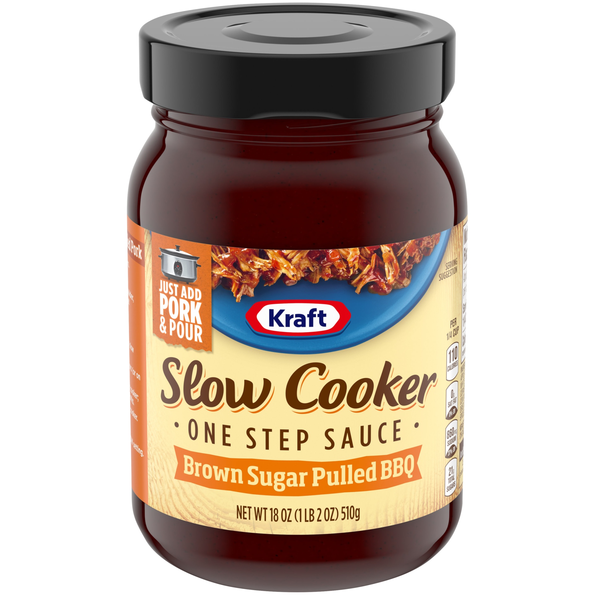 slide 1 of 6, Kraft Slow Cooker Brown Sugar Pulled BBQ One Step Sauce Jar, 18.5 fl oz