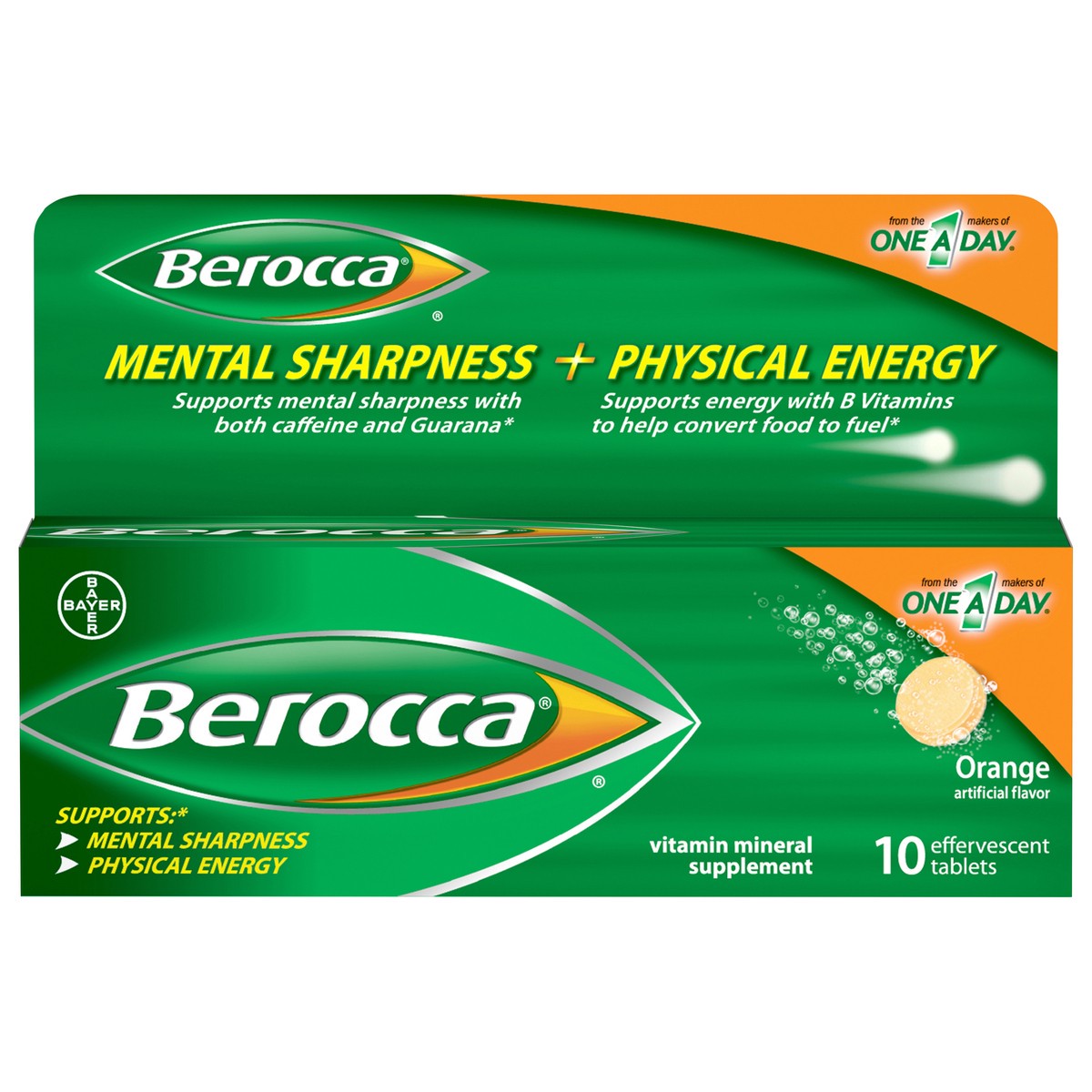 slide 1 of 8, Berocca Orange Flavor Vitamin Mineral Supplement Effervescent Tablets 10 ea, 10 ct