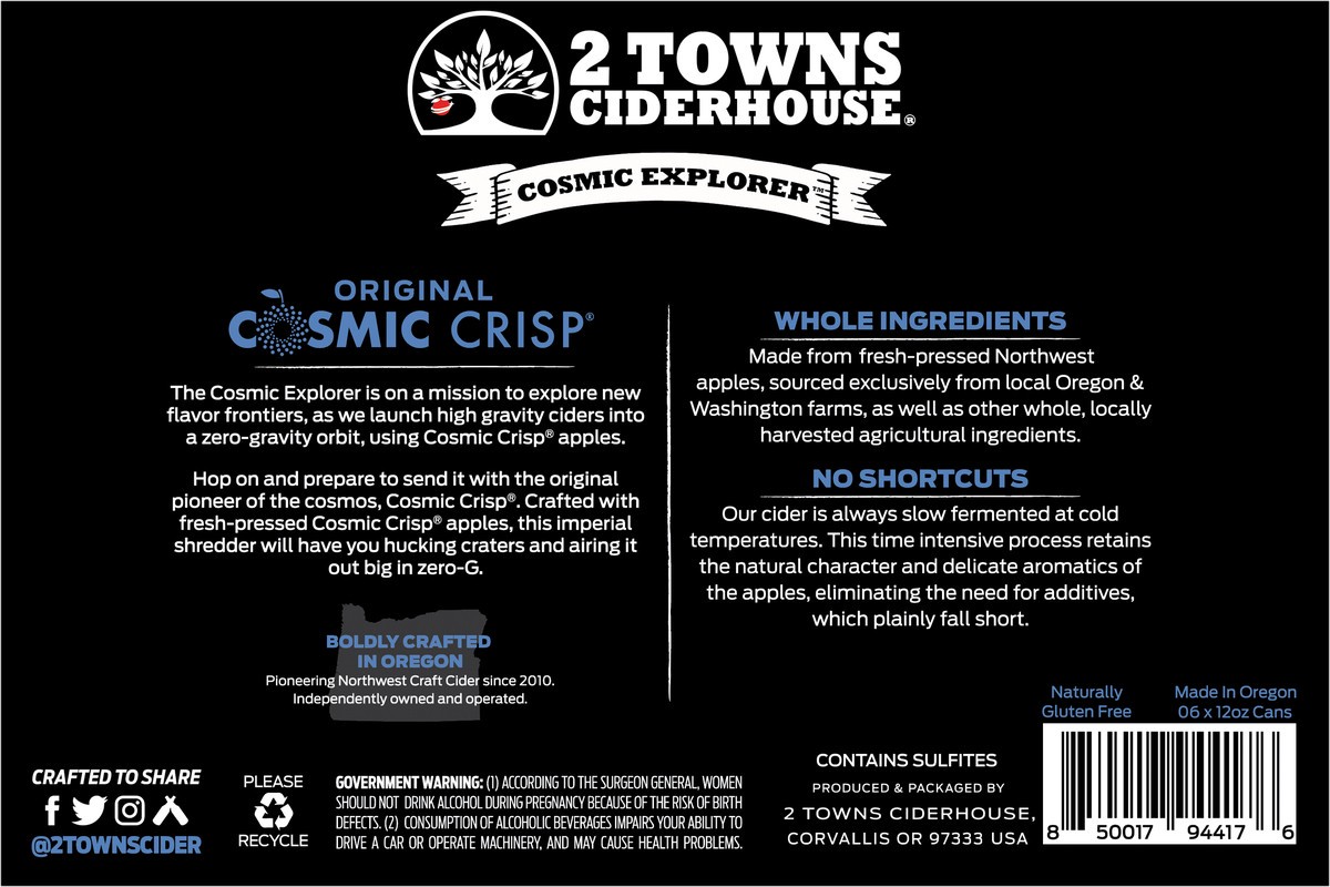 slide 4 of 9, 2 Towns Ciderhouse Original Cosmic Crisp Imperial Cider 6-12 Oz Cans , 6 ct; 12 oz