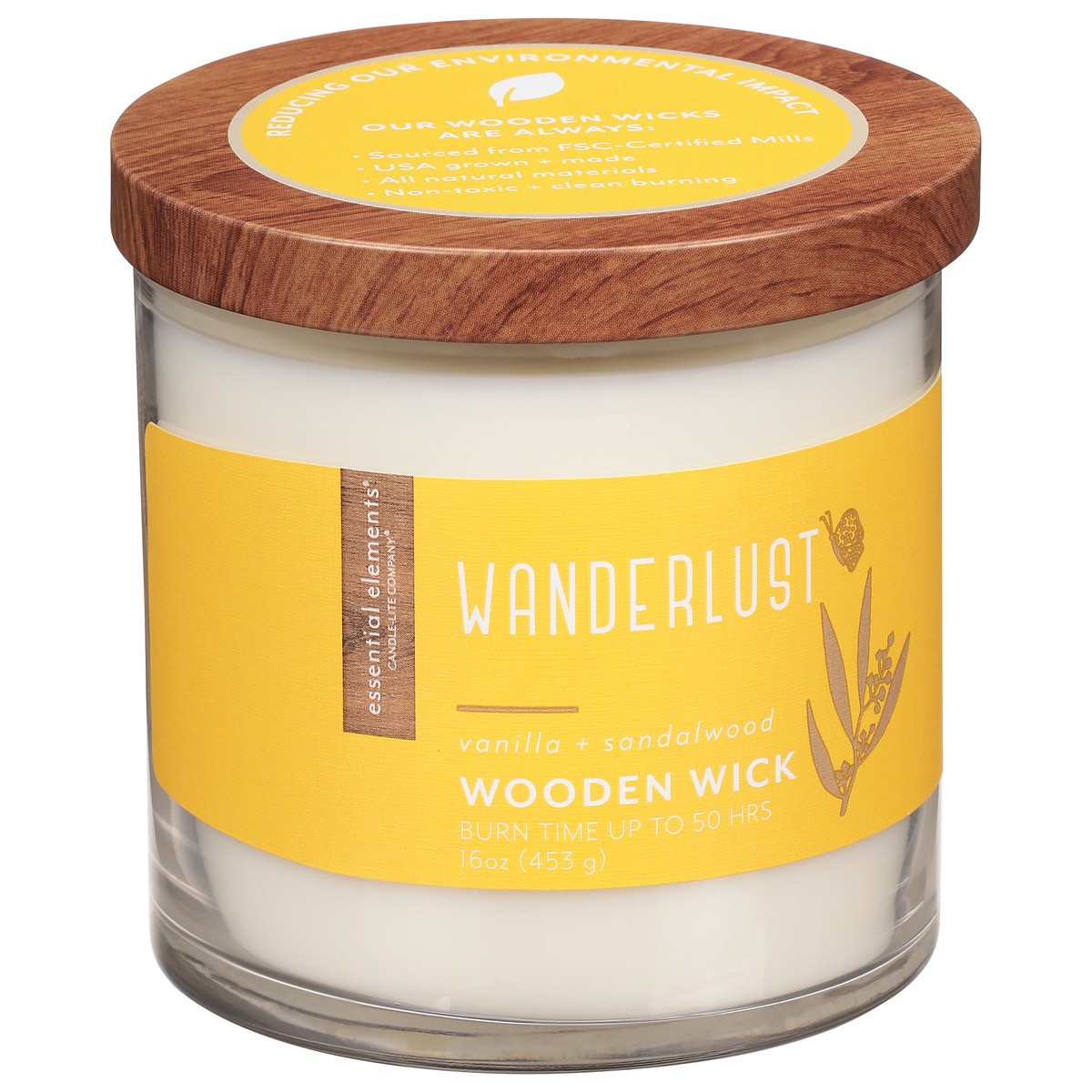 slide 2 of 9, Essential Elements Wanderlust Wooden Wick Vanilla + Sandalwood Candle 16 oz, 1 ct