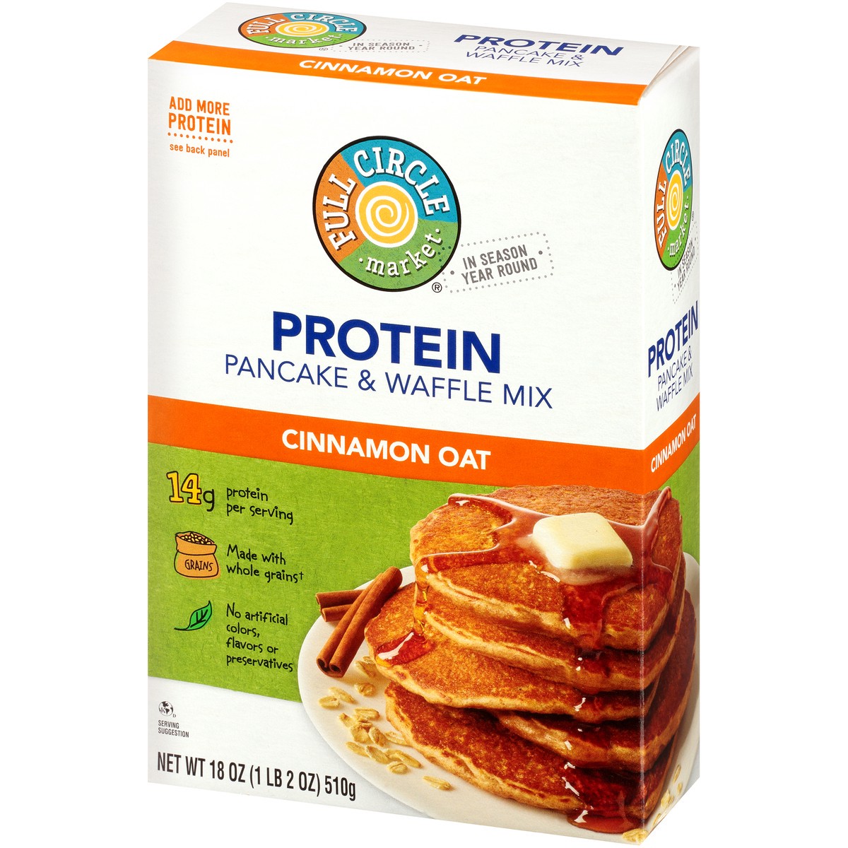 slide 8 of 10, Full Circle Market Cinnamon Oat Protein Pancake & Waffle Mix - 18 oz, 18 oz