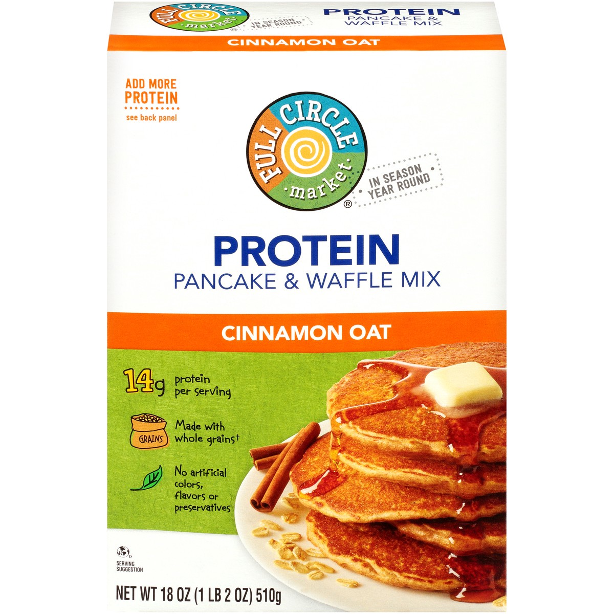 slide 1 of 10, Full Circle Market Cinnamon Oat Protein Pancake & Waffle Mix - 18 oz, 18 oz