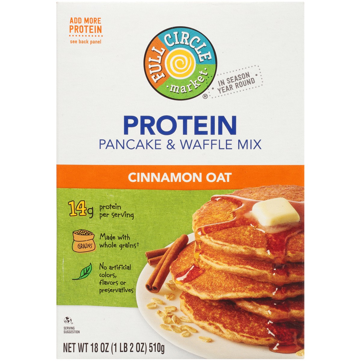 slide 9 of 10, Full Circle Market Cinnamon Oat Protein Pancake & Waffle Mix - 18 oz, 18 oz