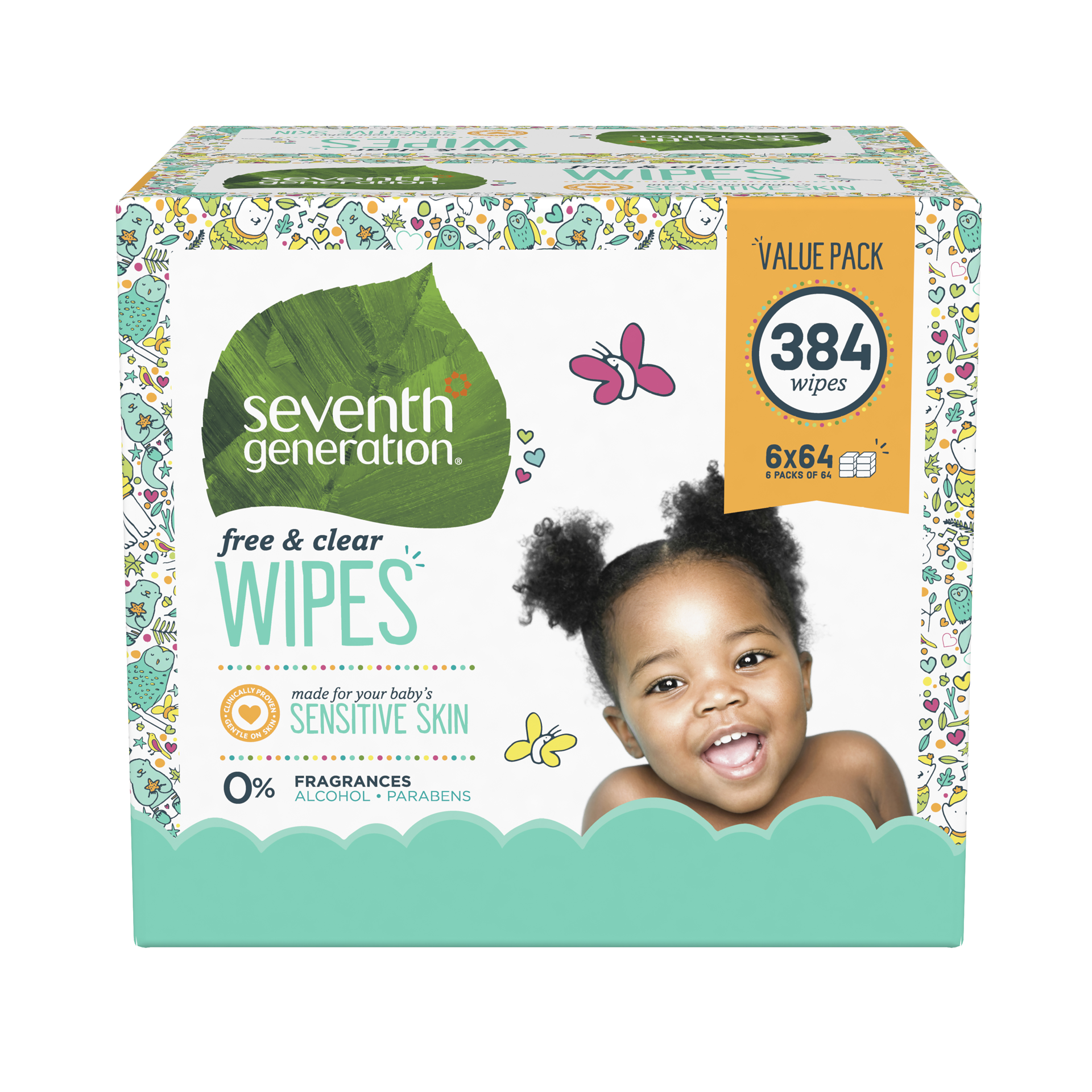 slide 1 of 3, Seventh Generation Thick & Strong Baby Wipes with Flip-Top Dispenser Free & Clear, 384 count, 384 ct