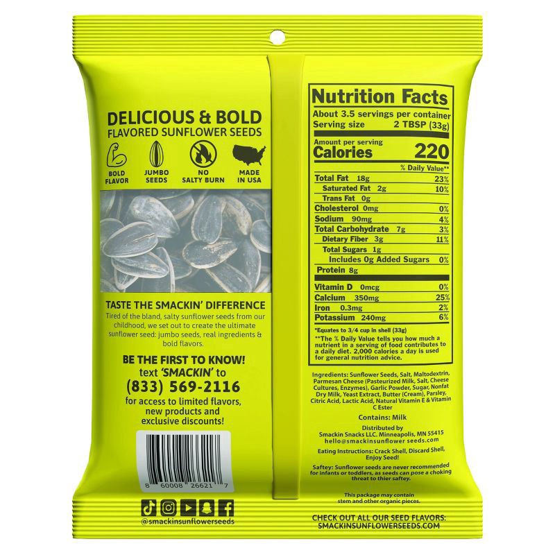 slide 4 of 4, Smackin Sunflower Seeds Garlic Parmesan 4oz - 4 OZ, 4 oz