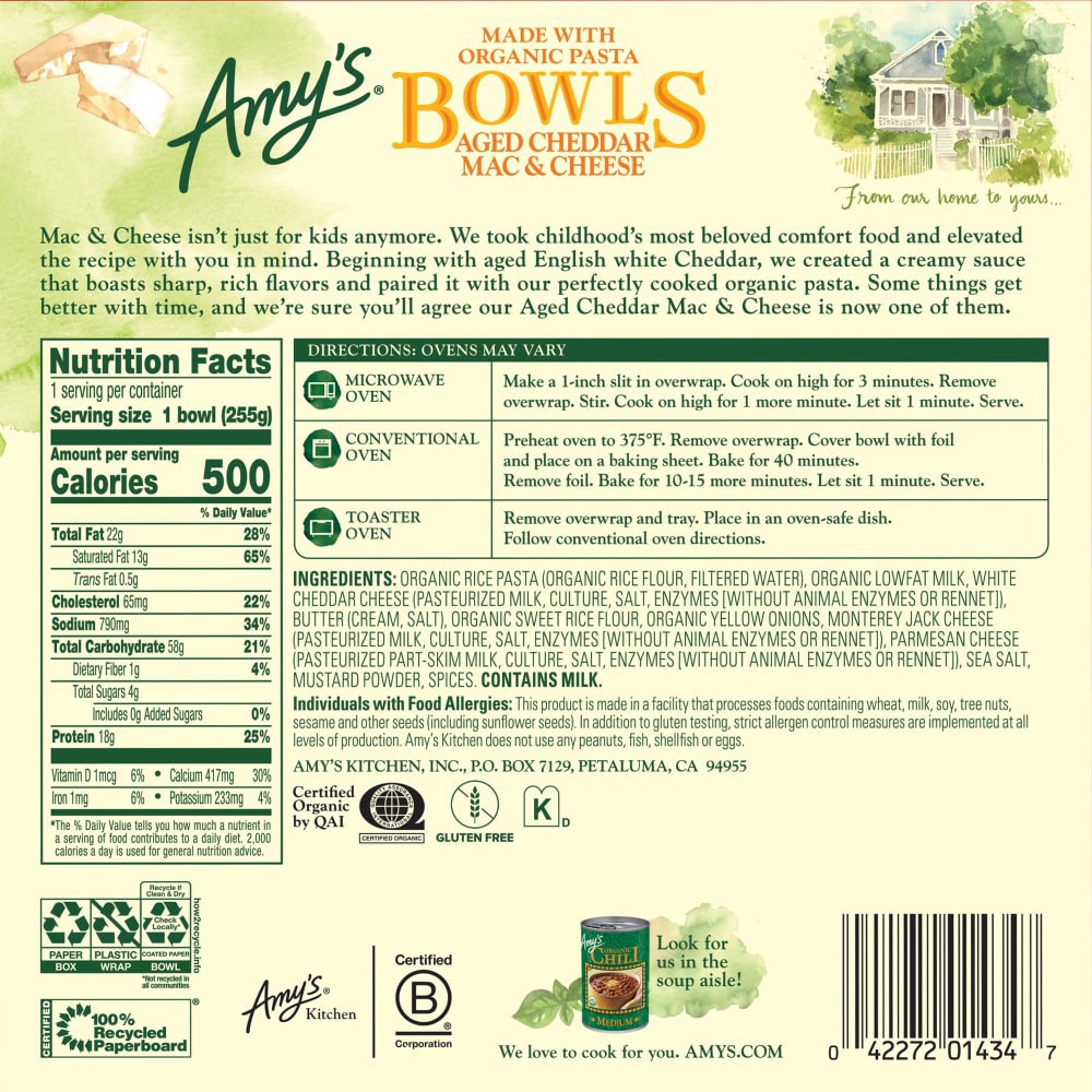 slide 2 of 2, Amy's Aged Cheddar Mac & Cheese Bowl, 9 oz