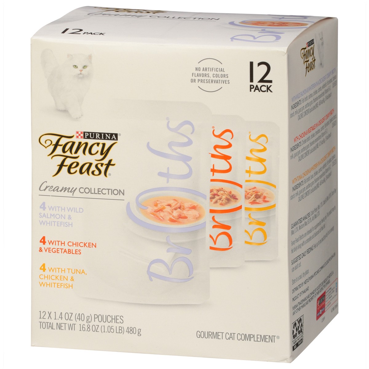 slide 2 of 4, Fancy Feast Broths Creamy Collection Gourmet Cat Complement 12 - 1.4 oz Pouches, 12 ct