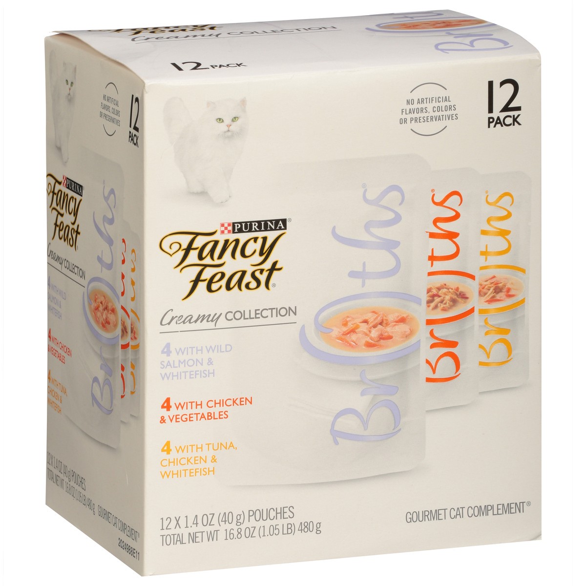 slide 4 of 4, Fancy Feast Broths Creamy Collection Gourmet Cat Complement 12 - 1.4 oz Pouches, 12 ct