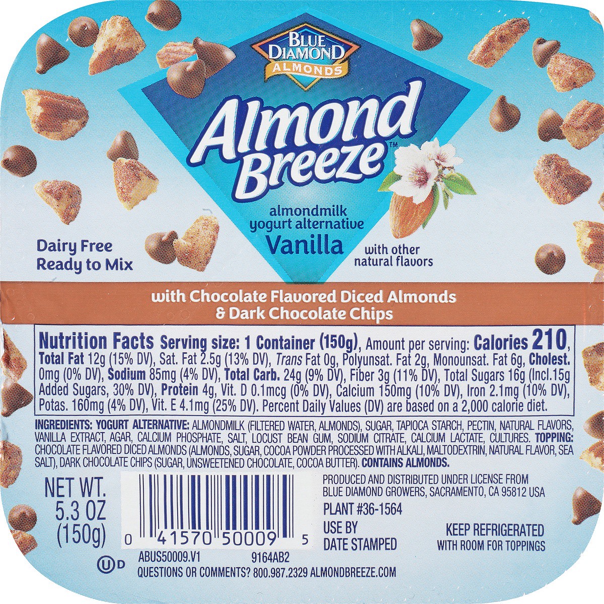 slide 5 of 9, Almond Breeze Vanilla Almondmilk Yogurt with Chocolate Flavored Almonds and Dark Chocolate Chips, 5.3 oz