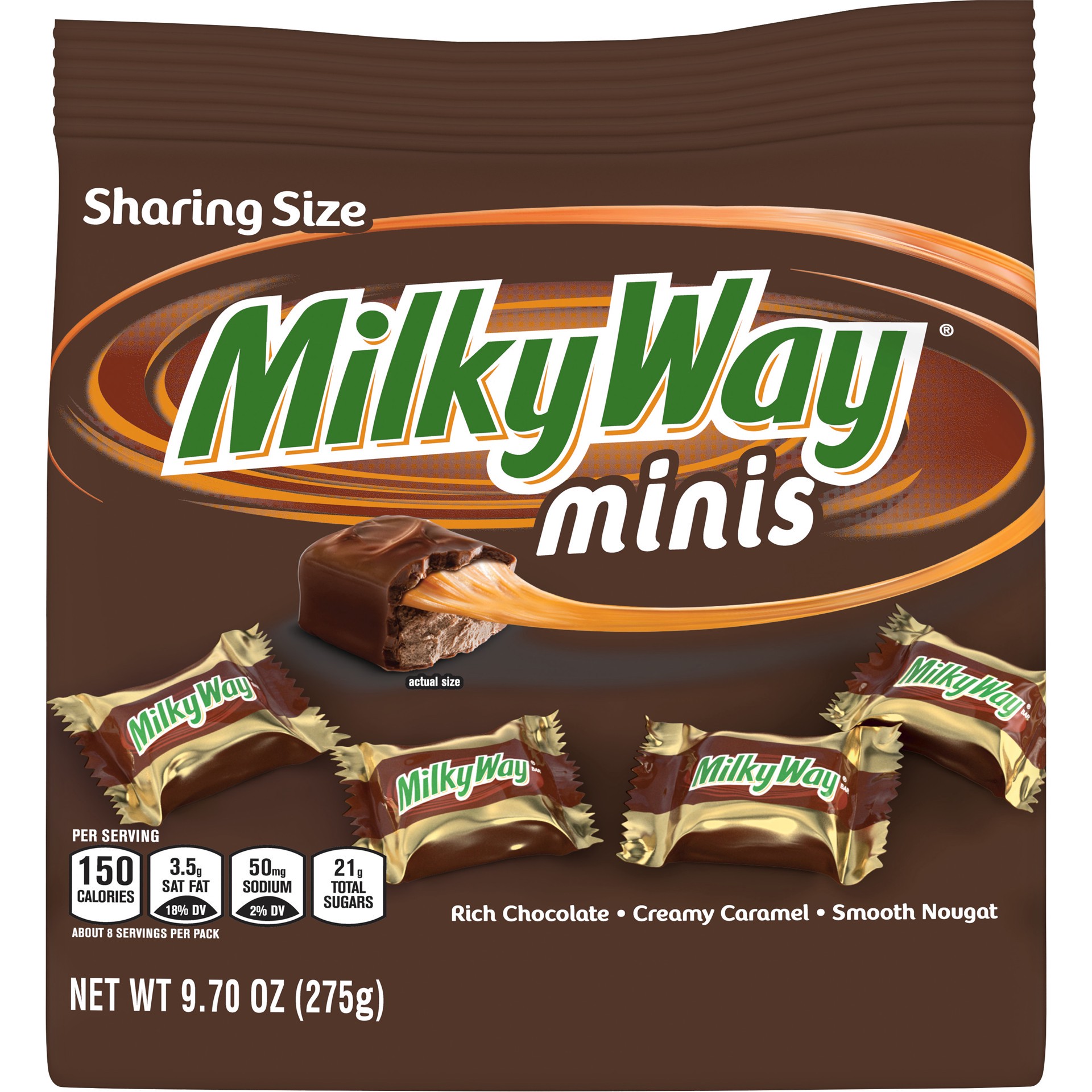 slide 1 of 7, MILKY WAY Minis Size Milk Chocolate Candy Bars. Sharing Size, 9.7 oz Bag, 9.7 oz