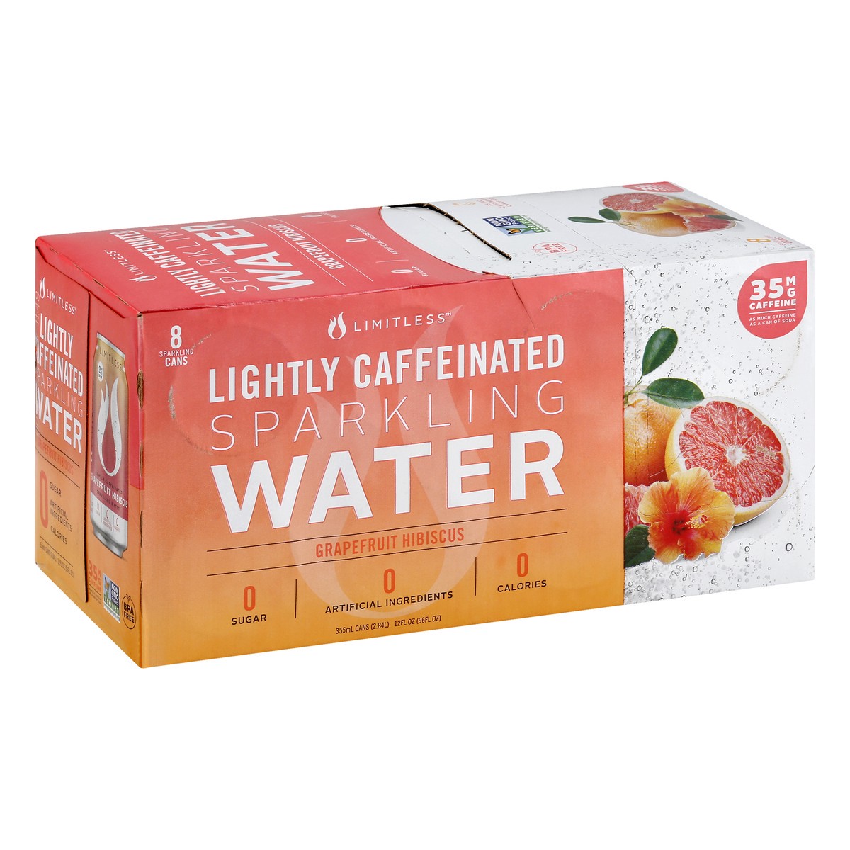 slide 2 of 10, LIMITLESS Refresh Lightly Caffeinated Sparkling Water, Grapefruit Hibiscus, 12 Fl oz Cans, 8 Pack, 8 ct