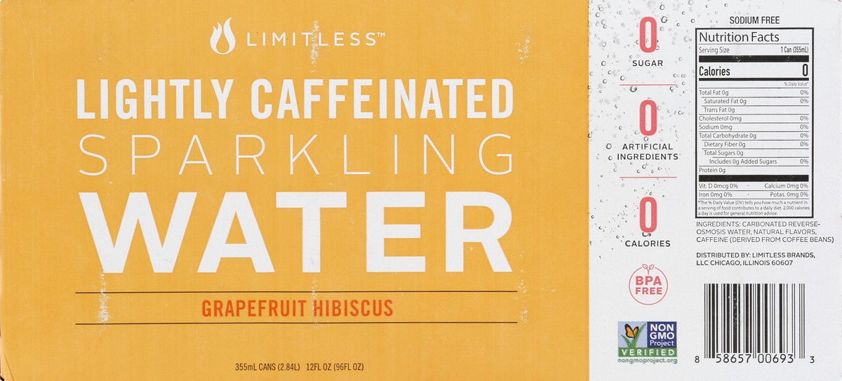 slide 5 of 10, LIMITLESS Refresh Lightly Caffeinated Sparkling Water, Grapefruit Hibiscus, 12 Fl oz Cans, 8 Pack, 8 ct