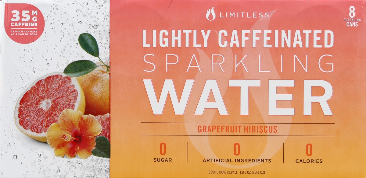 slide 6 of 10, LIMITLESS Refresh Lightly Caffeinated Sparkling Water, Grapefruit Hibiscus, 12 Fl oz Cans, 8 Pack, 8 ct