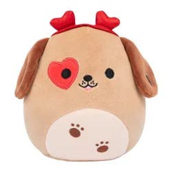 Squishmallows 5" Valentine's Brown Dog With Heart Eye Patch/Heart Headband/Paw Prints on Belly