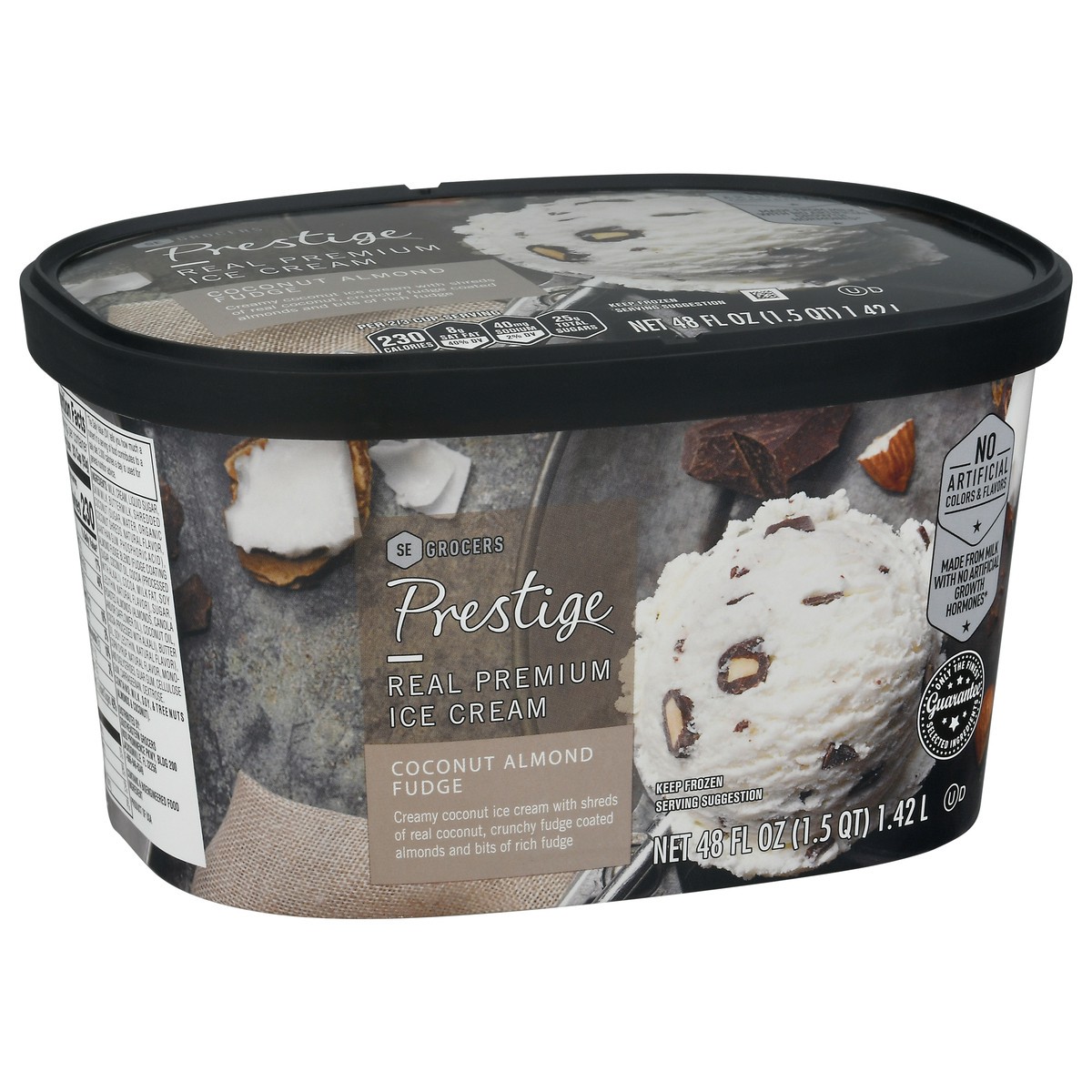 slide 6 of 9, Prestige Real Premium Ice Cream Coconut Almond Fudge, 48 oz