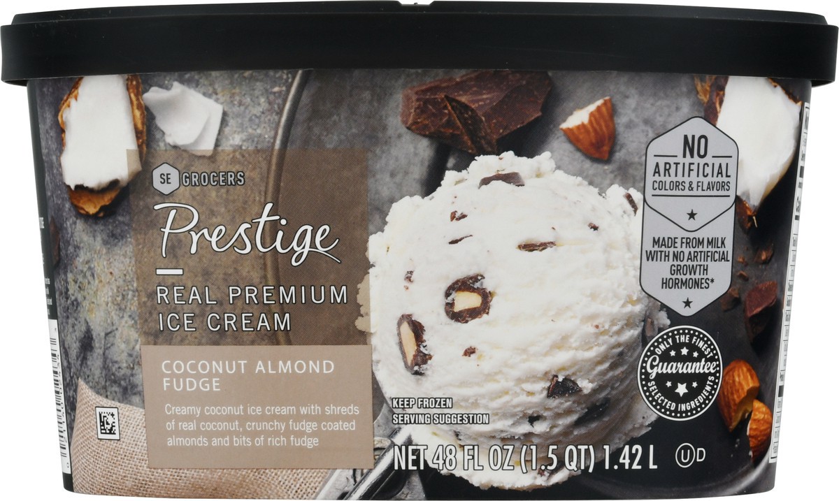 slide 2 of 9, Prestige Real Premium Ice Cream Coconut Almond Fudge, 48 oz