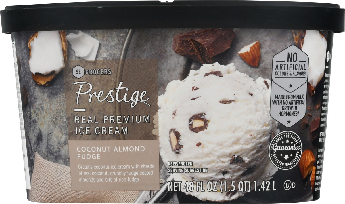 slide 3 of 9, Prestige Real Premium Ice Cream Coconut Almond Fudge, 48 oz