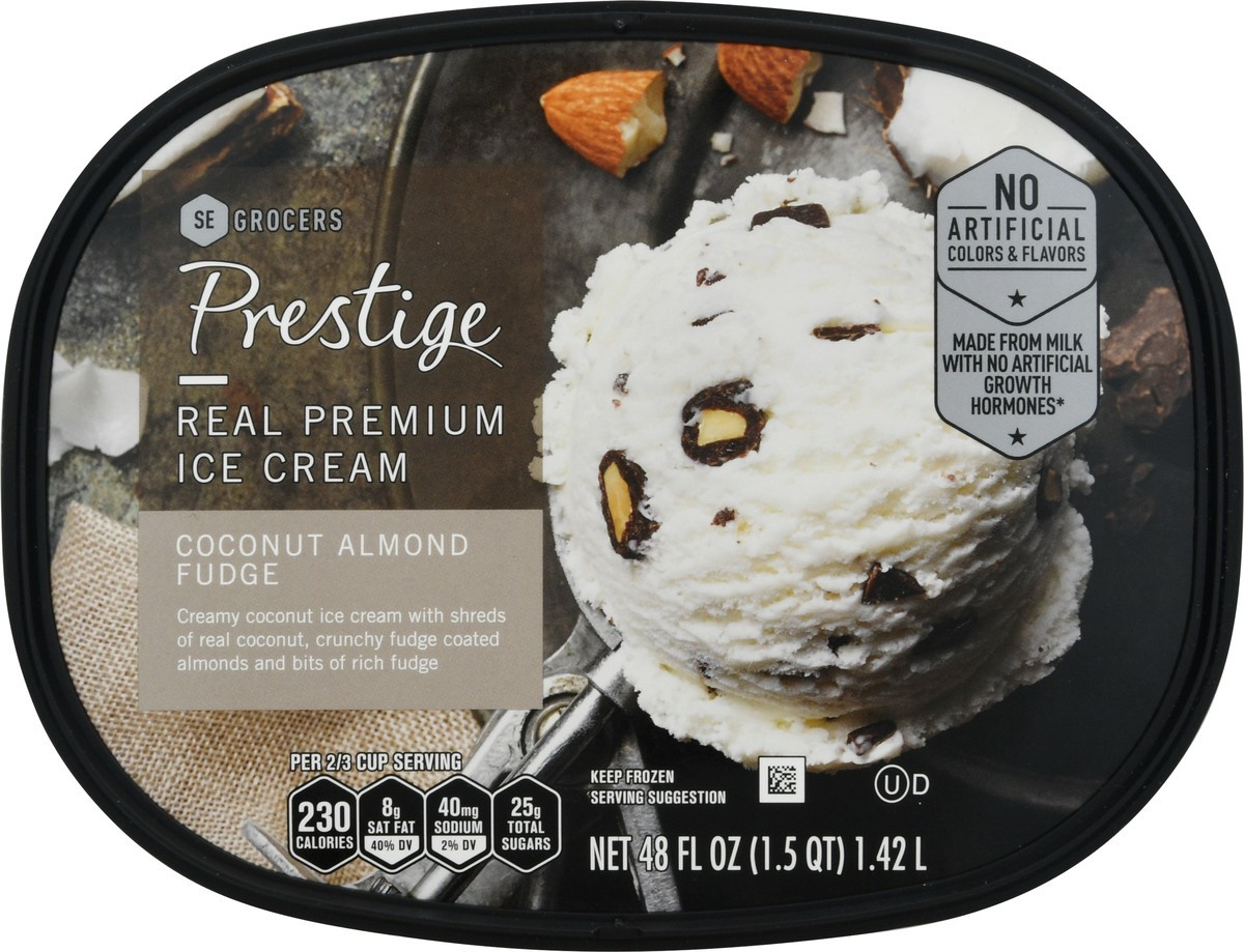 slide 4 of 9, Prestige Real Premium Ice Cream Coconut Almond Fudge, 48 oz