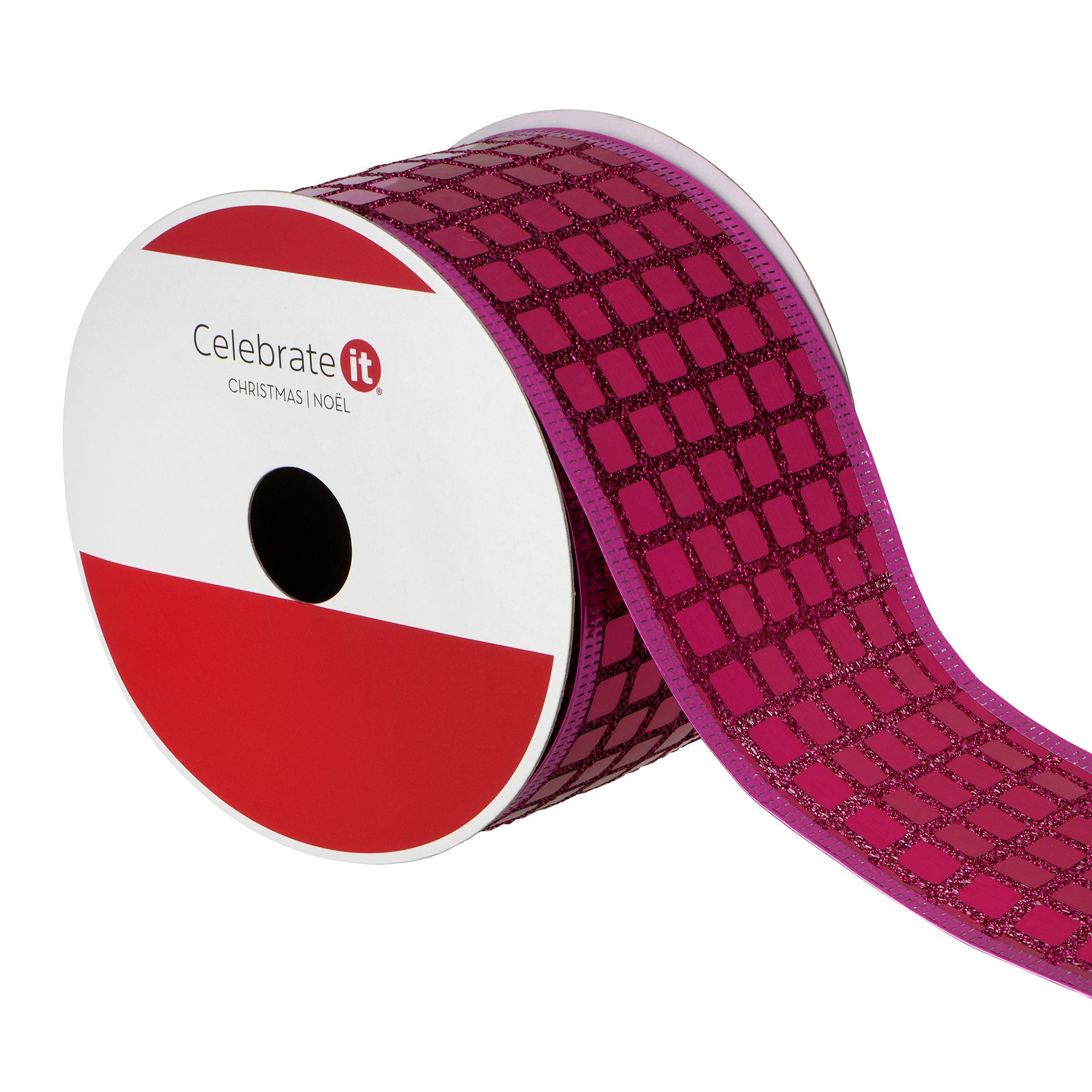 slide 3 of 3, 2.5" X 18ft. Hot Pink Disco Wired Metallic Ribbon By Celebrate It, 2.5 in x 18 ft